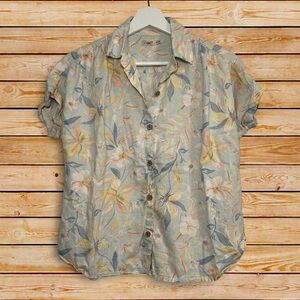 Faherty Blue floral Hawaiian short sleeve button-up slouchy camp shirt Size XXS
